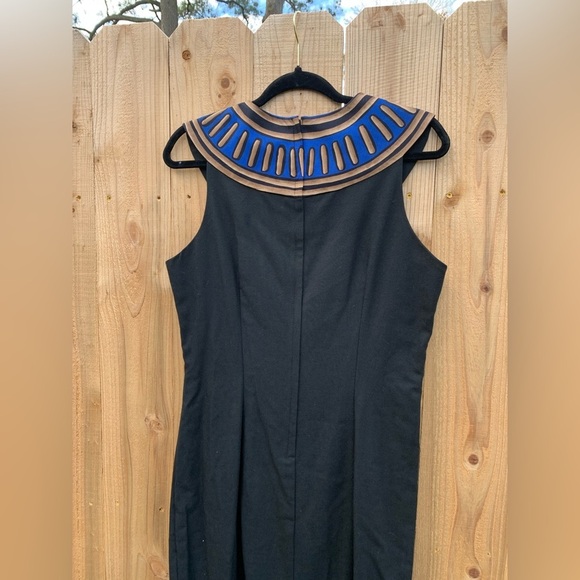 Vintage 80s‎ Jennifer Jeffries Women 14 A-Line Short Sleeve Dress Black Blue - Picture 7 of 8
